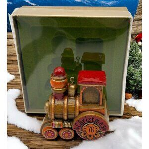 Vintage Hallmark Wooden Christmas 76 Train Engine Ornament Tree Trimmer 70s